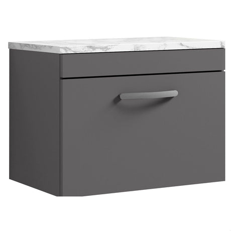 [BFRI077LCM] Millwich Contemporary 1 Drawer Wall Hung Vanity Unit with Carrera Marble Laminate Worktop - Choice of Size and Colour - Cutout