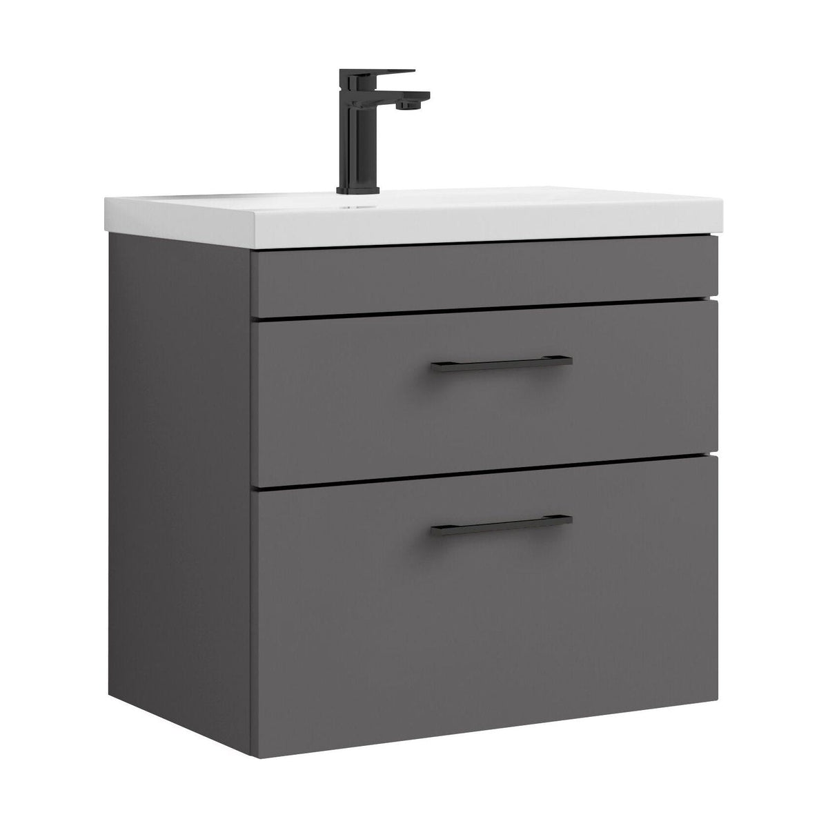 [BFRI078A69] Millwich 2 Drawer Wall Hung Vanity Basin Unit with Black Handle, Choice of Size and Colour - Cutout