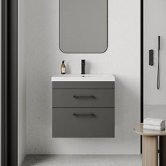 [BFRI078A69] Millwich 2 Drawer Wall Hung Vanity Basin Unit with Black Handle, Choice of Size and Colour - Lifestyle 1