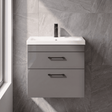 [BFRI078A69] Rio 2 Drawer Wall Hung Vanity Basin Unit - 600mm - Gloss Grey with Square Black D-shaped handles (Tap Not Included) - Balterley - Silo