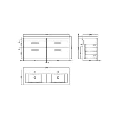 [BFRI078F] Millwich Contemporary 4 Drawer Wall Hung Vanity Unit with Basin - Choice of Colour - Technical Drawing