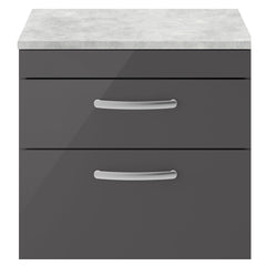 [BFRI078LBG] Millwich Contemporary 2 Drawer Wall Hung Vanity Unit with Bellato Grey Laminate Worktop - Choice of Size and Colour - Cutout