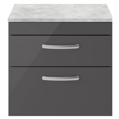 [BFRI078LBG] Millwich Contemporary 2 Drawer Wall Hung Vanity Unit with Bellato Grey Laminate Worktop - Choice of Size and Colour - Cutout