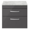 [BFRI078LBG] Millwich Contemporary 2 Drawer Wall Hung Vanity Unit with Bellato Grey Laminate Worktop - Choice of Size and Colour - Cutout