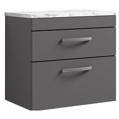 [BFRI078LCM] Millwich Contemporary 2 Drawer Wall Hung Vanity Unit with Carrera Marble Laminate Worktop - Choice of Size and Colour - Cutout