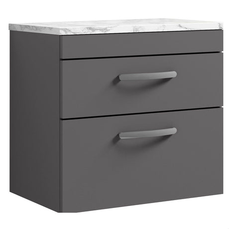 [BFRI078LCM] Millwich Contemporary 2 Drawer Wall Hung Vanity Unit with Carrera Marble Laminate Worktop - Choice of Size and Colour - Cutout