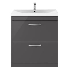 [BFRI079D] Millwich Contemporary 2 Drawer Floor Standing Vanity Unit with Thin Edge Basin - Choice of Size and Colour - Cutout