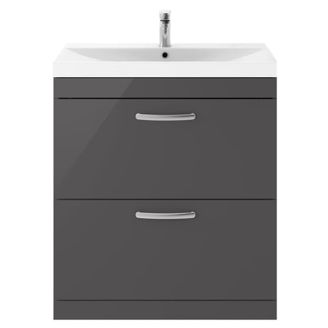 [BFRI079D] Millwich Contemporary 2 Drawer Floor Standing Vanity Unit with Thin Edge Basin - Choice of Size and Colour - Cutout