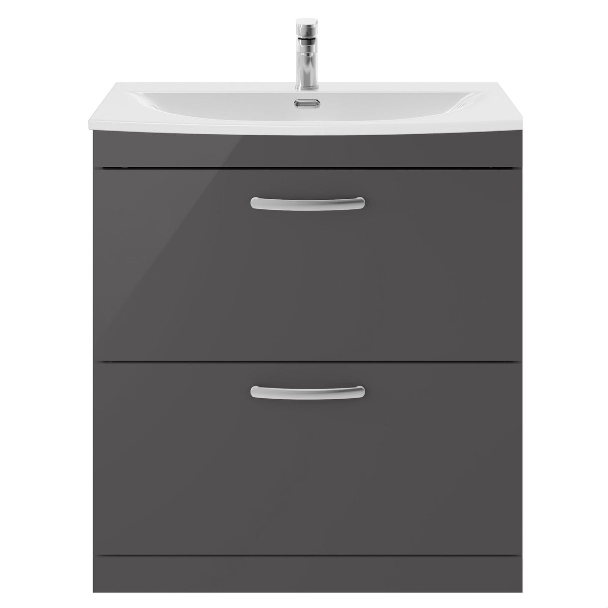 [BFRI079G] Millwich Contemporary 2 Drawer Floor Standing Vanity Unit with Curved Basin - Choice of Size and Colour - Cutout