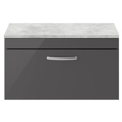 [BFRI080LBG] Millwich Contemporary 1 Drawer Wall Hung Vanity Unit with Bellato Grey Laminate Worktop - Choice of Size and Colour - Cutout