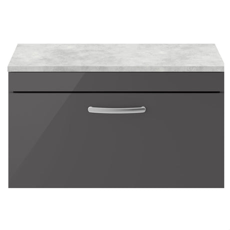 [BFRI080LBG] Millwich Contemporary 1 Drawer Wall Hung Vanity Unit with Bellato Grey Laminate Worktop - Choice of Size and Colour - Cutout