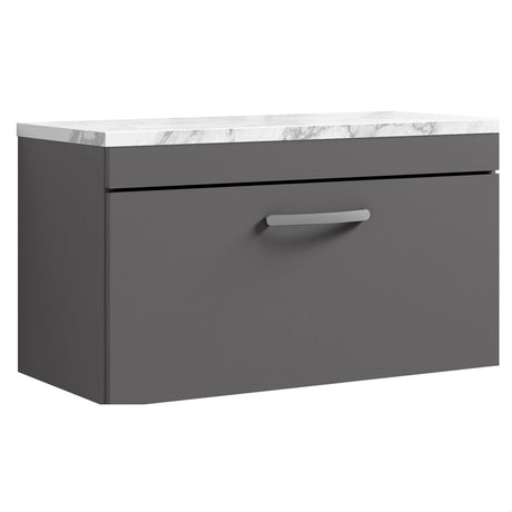 [BFRI080LCM] Millwich Contemporary 1 Drawer Wall Hung Vanity Unit with Carrera Marble Laminate Worktop - Choice of Size and Colour - Cutout