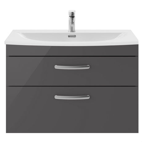 [BFRI081G] Millwich Contemporary 2 Drawer Wall Hung Vanity Unit with Curved Basin - Choice of Size and Colour - Cutout