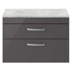 [BFRI081LBG] Millwich Contemporary 2 Drawer Wall Hung Vanity Unit with Bellato Grey Laminate Worktop - Choice of Size and Colour - Cutout