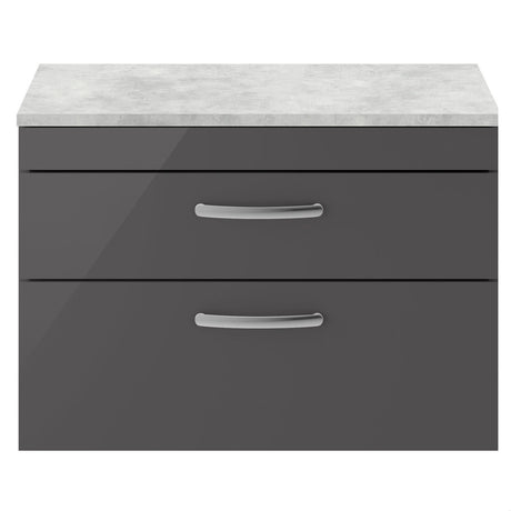 [BFRI081LBG] Millwich Contemporary 2 Drawer Wall Hung Vanity Unit with Bellato Grey Laminate Worktop - Choice of Size and Colour - Cutout