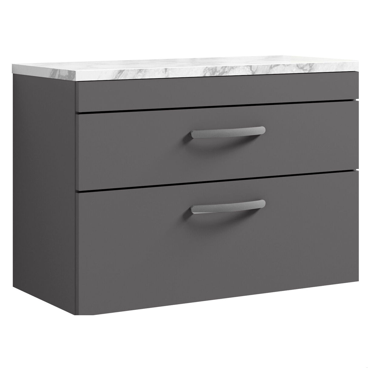 [BFRI081LCM] Millwich Contemporary 2 Drawer Wall Hung Vanity Unit with Carrera Marble Laminate Worktop - Choice of Size and Colour - Cutout
