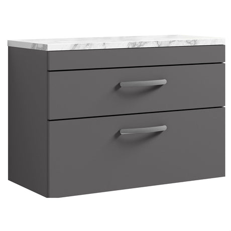 [BFRI081LCM] Millwich Contemporary 2 Drawer Wall Hung Vanity Unit with Carrera Marble Laminate Worktop - Choice of Size and Colour - Cutout