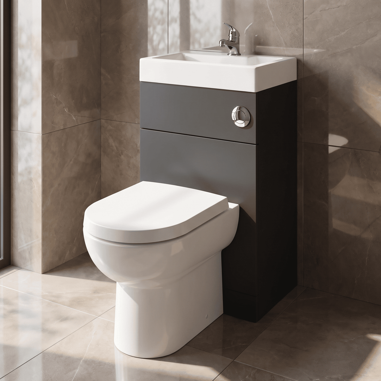 [BFRI1445CB] Modern Floor Standing Bathroom 2 in 1 Combination Basin and WC Toilet Unit - 500 x 355mm, Satin Dark Grey - Lifestyle 2
