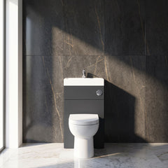 [BFRI1445CB] Modern Floor Standing Bathroom 2 in 1 Combination Basin and WC Toilet Unit - 500 x 355mm, Satin Dark Grey - Lifestyle 3