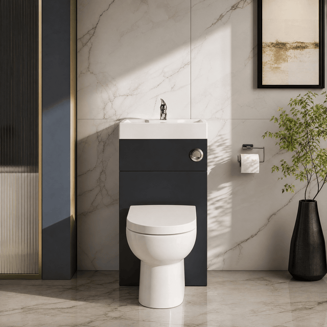 [BFRI1445CB] Modern Floor Standing Bathroom 2 in 1 Combination Basin and WC Toilet Unit - 500 x 355mm, Satin Dark Grey - Silo