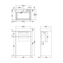 [BFRI145CB] 500mm Basin With WC Unit GLWHT - Technical Drawing