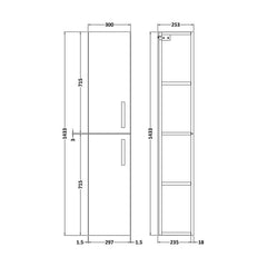 [BFRI162E] 300mm Tall Unit 2 Door GLWHT - Technical Drawing