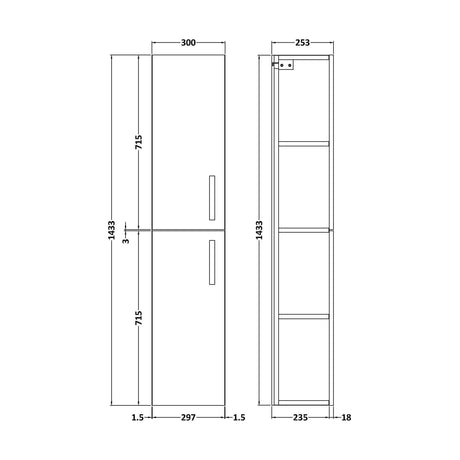 [BFRI162E] 300mm Tall Unit 2 Door GLWHT - Technical Drawing