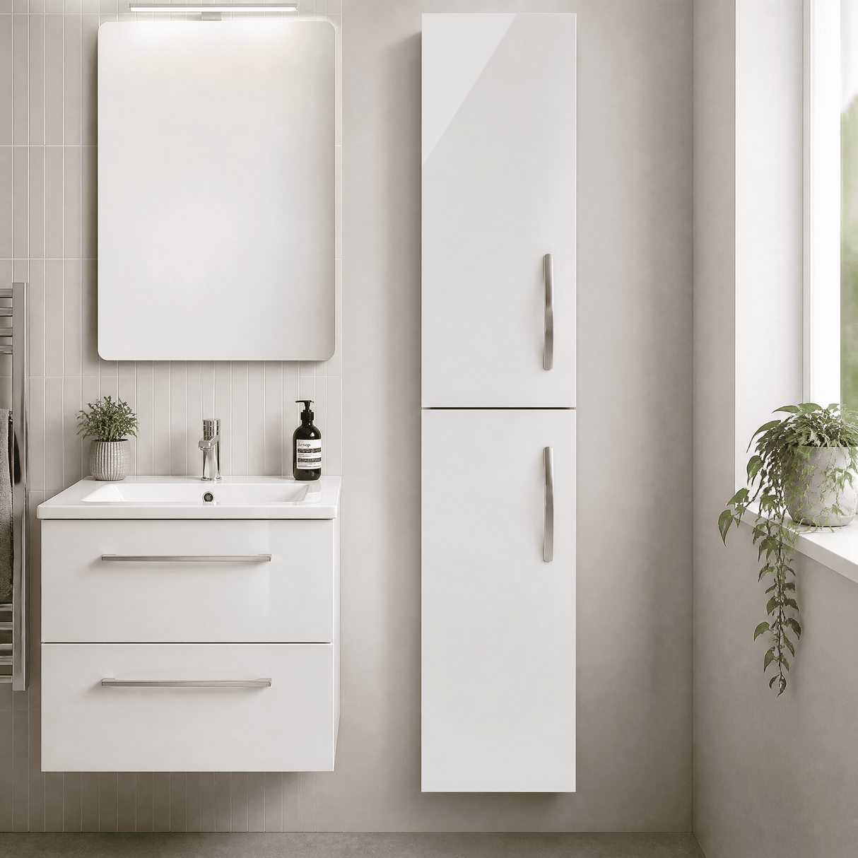 [BFRI162E] 300mm Tall Unit 2 Door GLWHT - Lifestyle 1