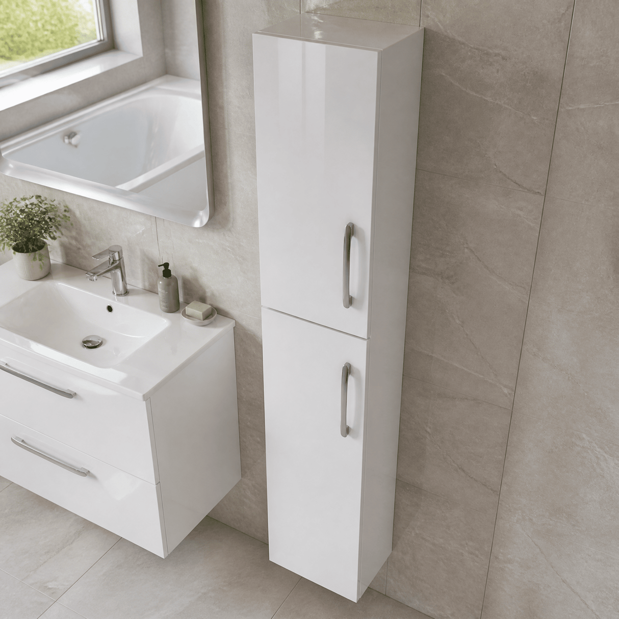 [BFRI162E] 300mm Tall Unit 2 Door GLWHT - Lifestyle 2