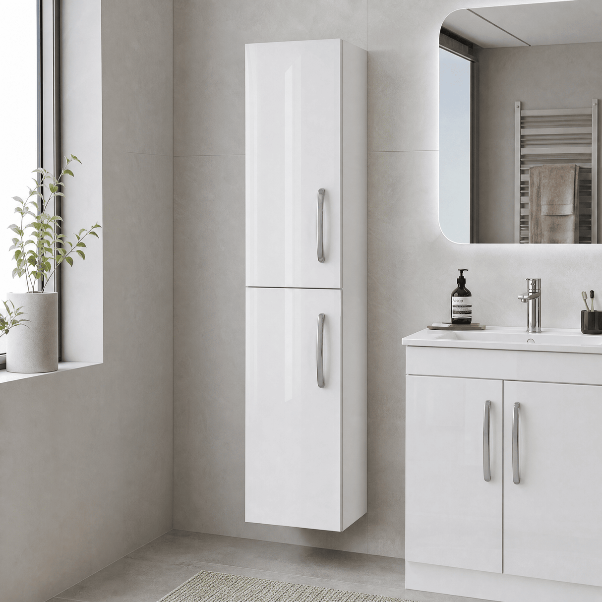 [BFRI162E] 300mm Tall Unit 2 Door GLWHT - Lifestyle 3