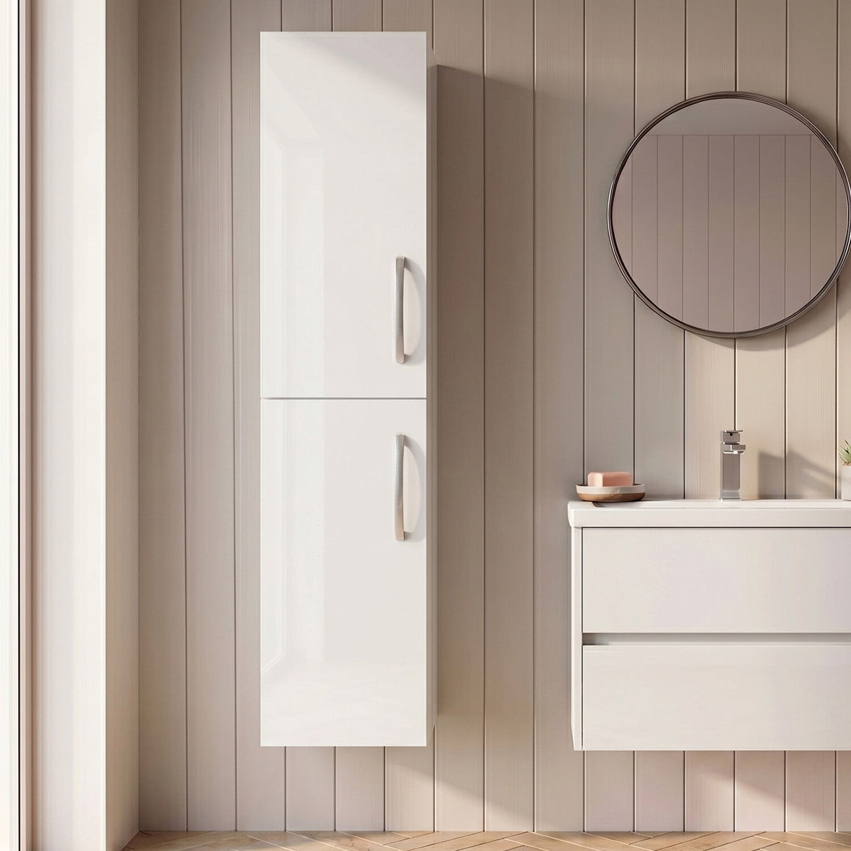 [BFRI162E] 300mm Tall Unit 2 Door GLWHT - Silo