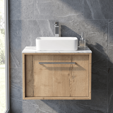 [BFRS1894CMT] Sturbridge Contemporary Wall Hung 1 Drawer Vanity Unit with Carrera Marble Top - Choice of Size and Colour - Silo