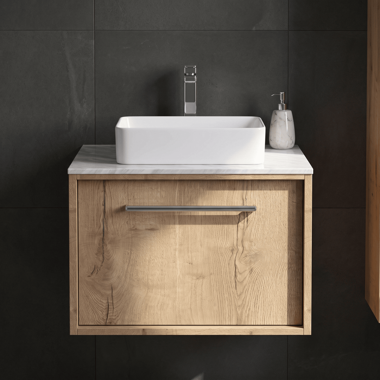 [BFRS1894GMT] Sturbridge Contemporary Wall Hung 1 Drawer Vanity Unit with Grey Marble Top - Choice of Size and Colour - Silo