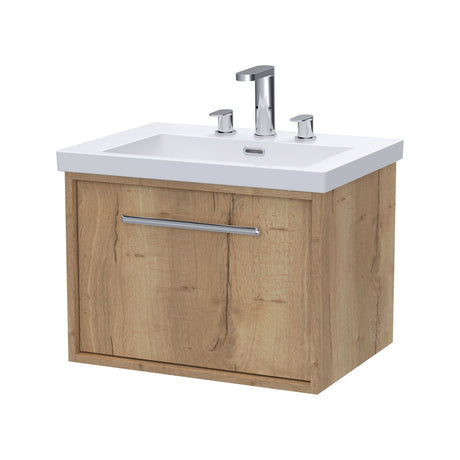 [BFRS1894M] Sturbridge Contemporary Wall Hung 1 Drawer Vanity Unit with 3 Tap Hole Fireclay Basin - Choice of Size and Colour - Cutout