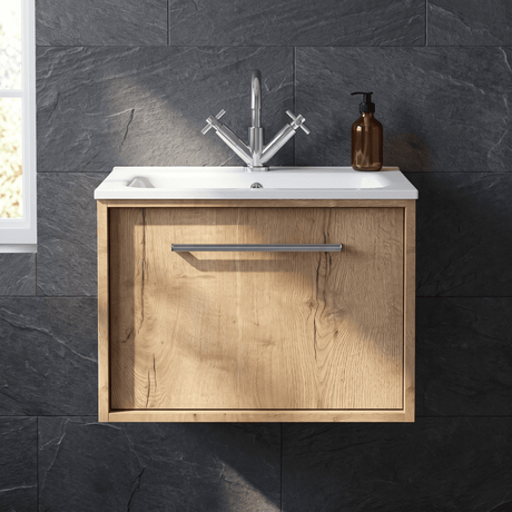 [BFRS1894P] Sturbridge Contemporary Wall Hung 1 Drawer Vanity Unit with Stone Basin - Choice of Size and Colour - Silo