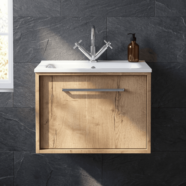 [BFRS1894P] Sturbridge Contemporary Wall Hung 1 Drawer Vanity Unit with Stone Basin - Choice of Size and Colour - Silo