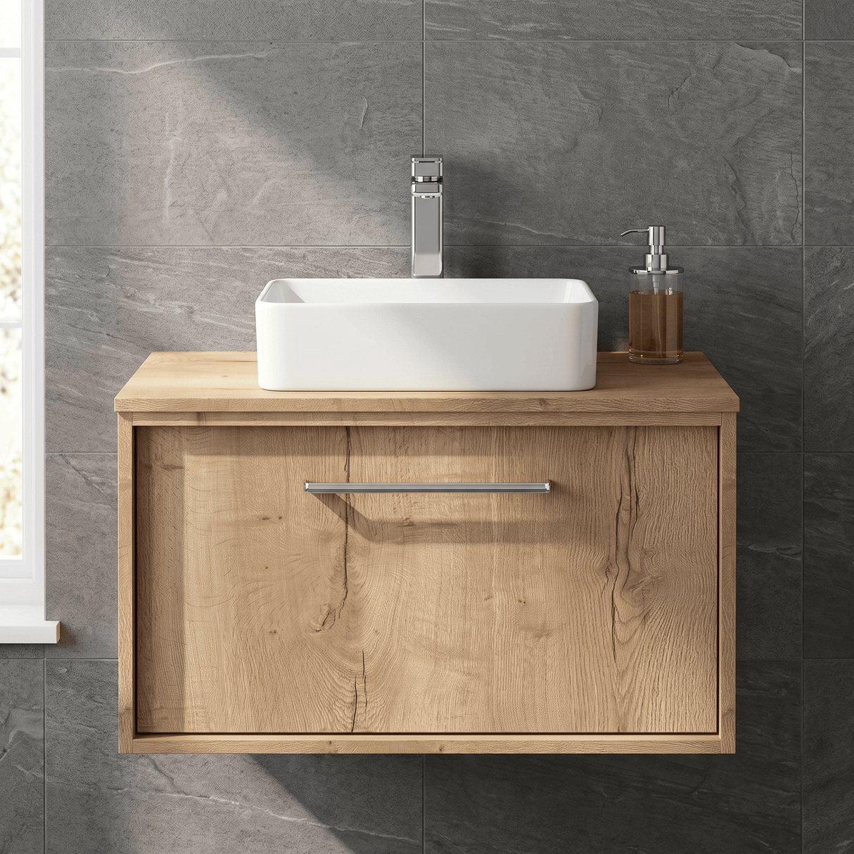[BFRS1896W] Sturbridge Contemporary Wall Hung 1 Drawer Vanity Unit with Laminate Worktop - Choice of Size and Colour - Silo