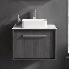 [BFRS2294CMT] Sturbridge Contemporary Wall Hung 1 Drawer Vanity Unit with Carrera Marble Top - Choice of Size and Colour - Silo