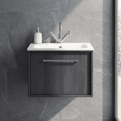 [BFRS2294P] Sturbridge Contemporary Wall Hung 1 Drawer Vanity Unit with Stone Basin - Choice of Size and Colour - Silo