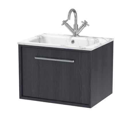 [BFRS2294Q] Sturbridge Contemporary Wall Hung 1 Drawer Vanity Unit with Carrera Marble Stone Basin - Choice of Size and Colour - Cutout