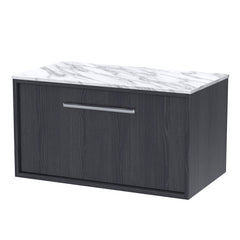 [BFRS2296CMT] Sturbridge Contemporary Wall Hung 1 Drawer Vanity Unit with Carrera Marble Top - Choice of Size and Colour - Cutout