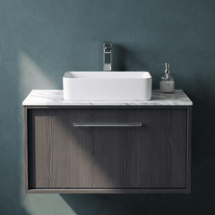 [BFRS2296CMT] Sturbridge Contemporary Wall Hung 1 Drawer Vanity Unit with Carrera Marble Top - Choice of Size and Colour - Silo