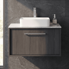 [BFRS2296GMT] Sturbridge Contemporary Wall Hung 1 Drawer Vanity Unit with Grey Marble Top - Choice of Size and Colour - Silo