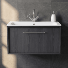 [BFRS2296P] Sturbridge Contemporary Wall Hung 1 Drawer Vanity Unit with Stone Basin - Choice of Size and Colour - Silo