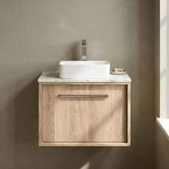 [BFRS3094CMT] Sturbridge Contemporary Wall Hung 1 Drawer Vanity Unit with Carrera Marble Top - Choice of Size and Colour - Silo