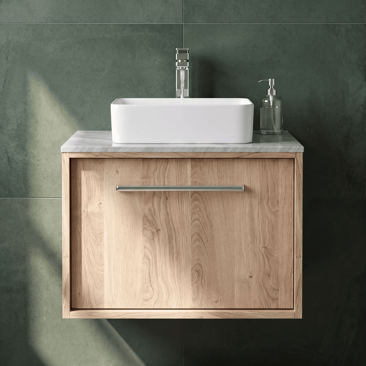 [BFRS3094GMT] Sturbridge Contemporary Wall Hung 1 Drawer Vanity Unit with Grey Marble Top - Choice of Size and Colour - Silo