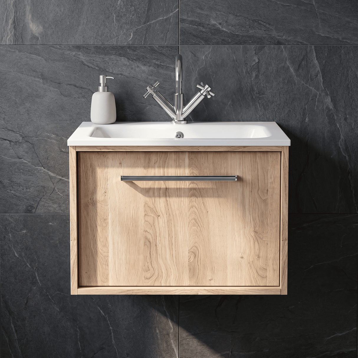 [BFRS3094P] Sturbridge Contemporary Wall Hung 1 Drawer Vanity Unit with Stone Basin - Choice of Size and Colour - Silo