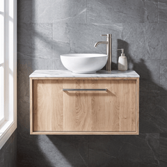 [BFRS3096CMT] Sturbridge Contemporary Wall Hung 1 Drawer Vanity Unit with Carrera Marble Top - Choice of Size and Colour - Silo