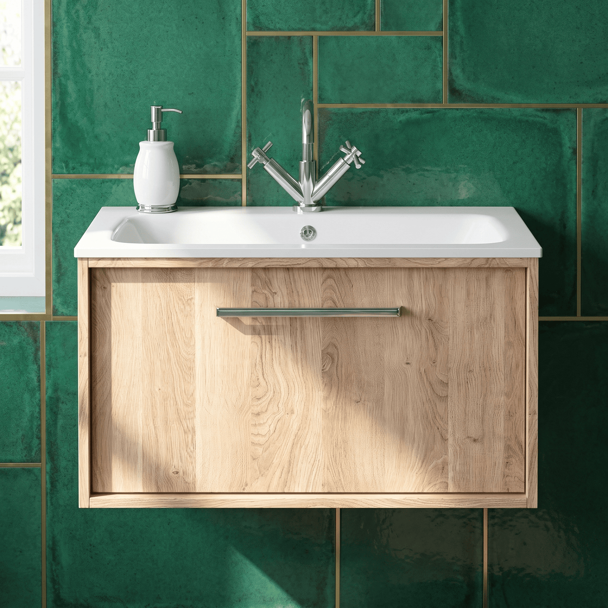 [BFRS3096P] Sturbridge Contemporary Wall Hung 1 Drawer Vanity Unit with Stone Basin - Choice of Size and Colour - Silo