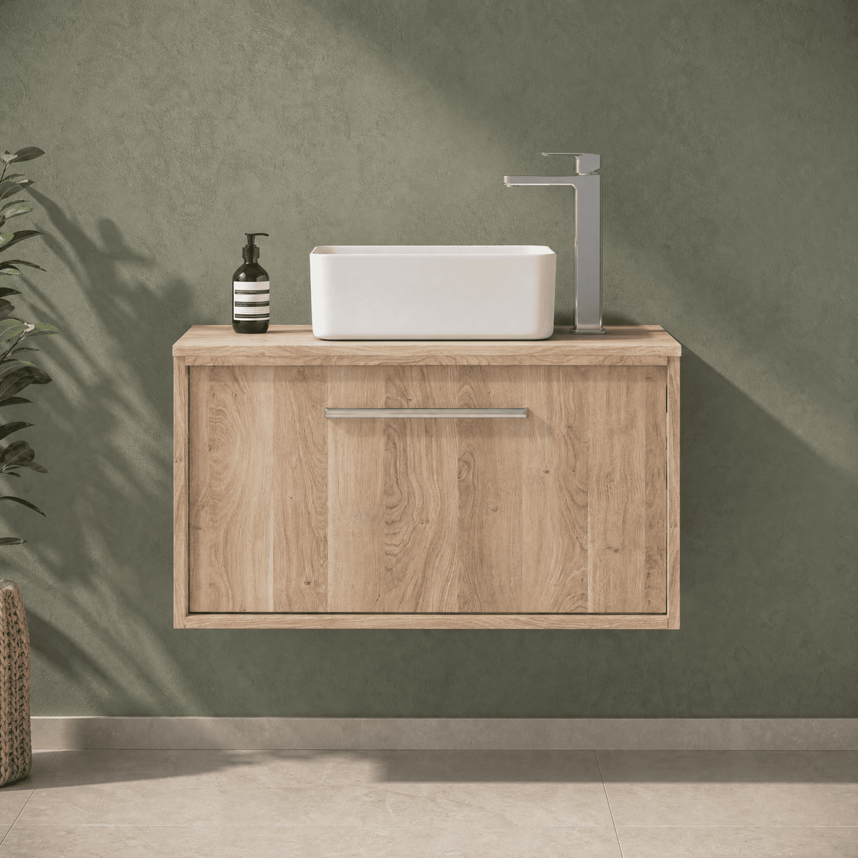 [BFRS3096W] Sturbridge Contemporary Wall Hung 1 Drawer Vanity Unit with Laminate Worktop - Choice of Size and Colour - Silo